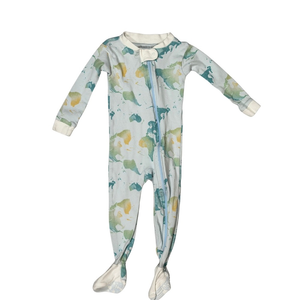 Burts Bees Baby World Map Organic Cotton Zip Footed Sleeper Pajamas 12M
